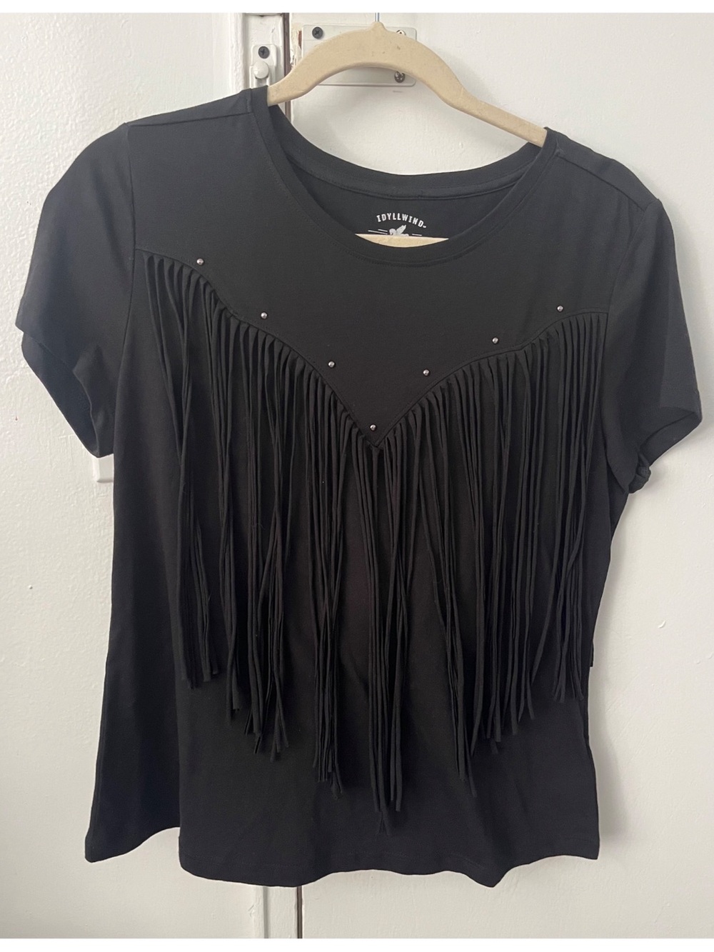 Idyllwind Black Fringe Short Sleeve Shirt Size Medium